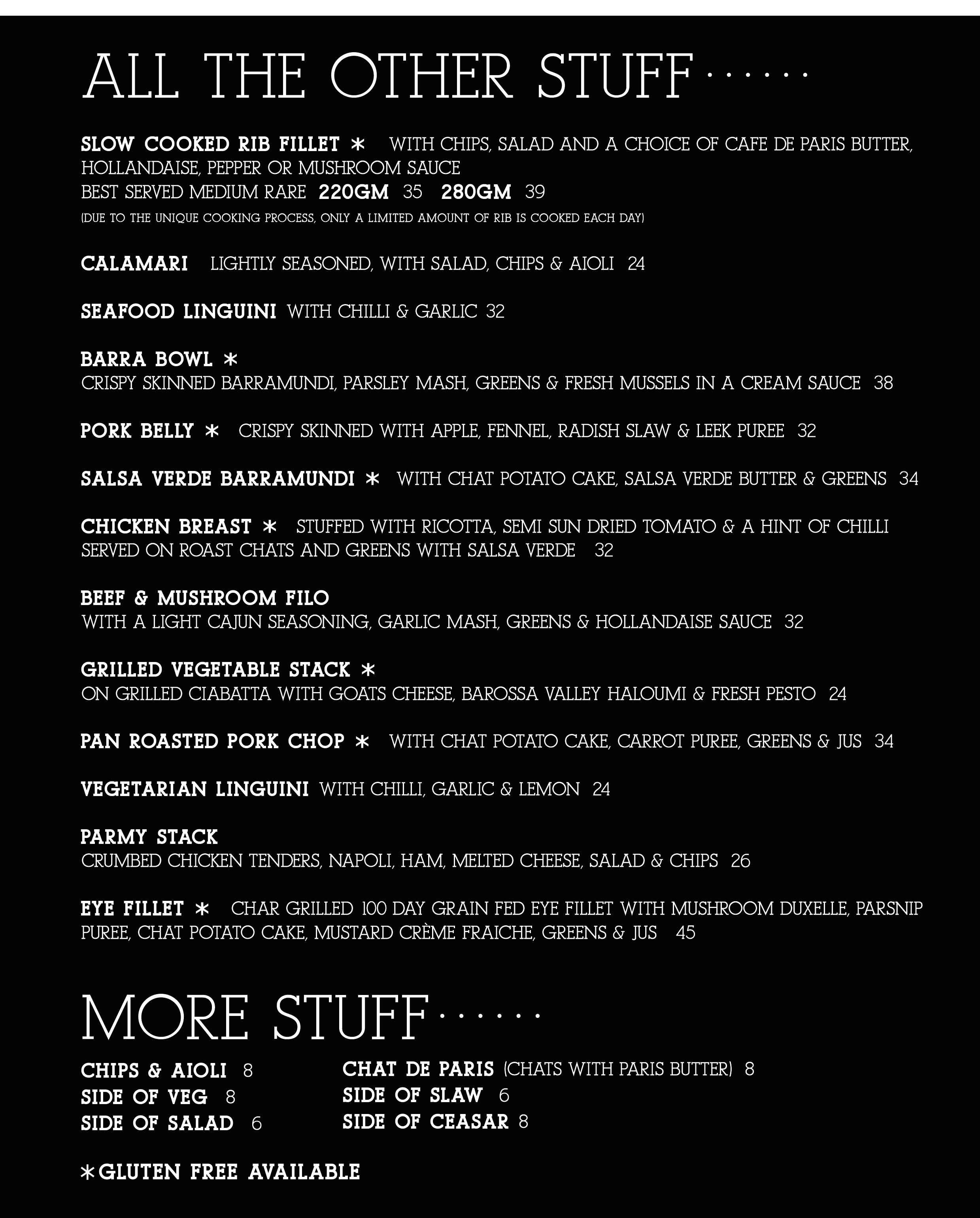 Dinner Menu Mr Jones and Me Restaurant Bar & Grill