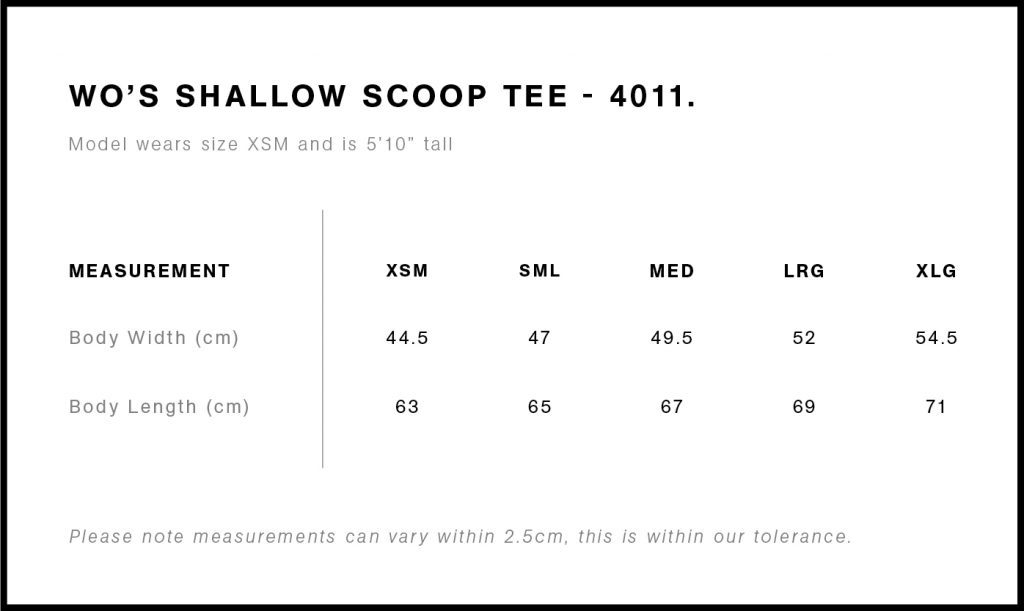 Size Guide Womens Shallow Scoop Tee