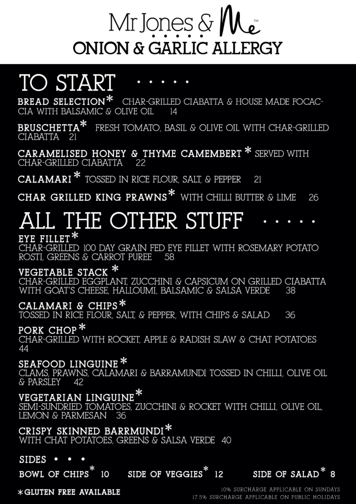 Onion & Garlic Menu